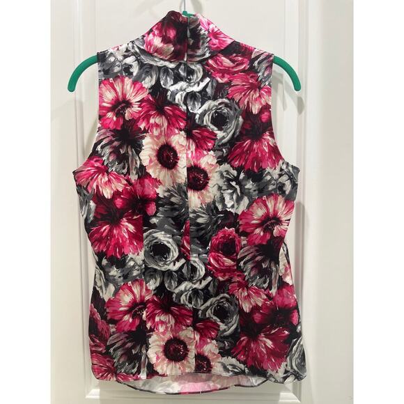 St. John High Neck Floral Sleeveless Blouse Sz 6 - Picture 5 of 5